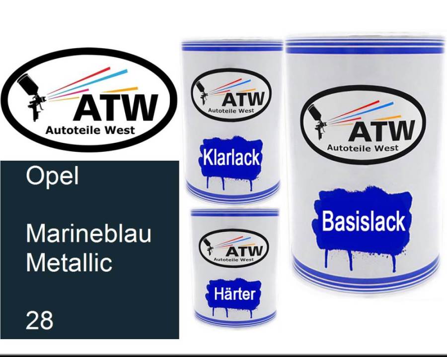 Opel, Marineblau Metallic, 028: 500ml Lackdose + 500ml Klarlack + 250ml Härter - Set, von ATW Autoteile West.